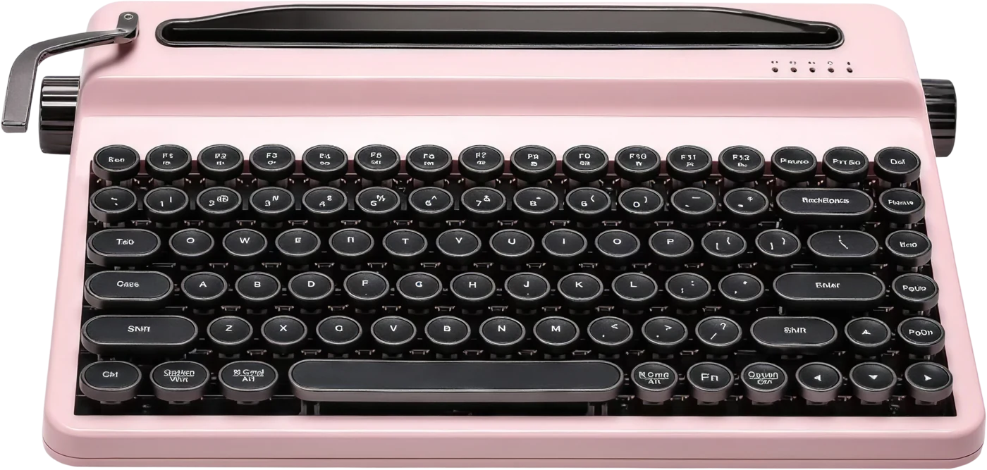 A pink retro mechanical keyboard with round typewriter-style keycaps